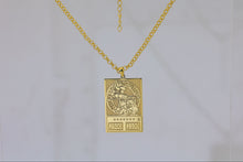 Load image into Gallery viewer, Gold Dark Magician pendant and chain on light background