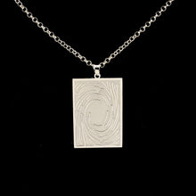 Load image into Gallery viewer, Silver Harpie Lady pendant and chain reverse on black background