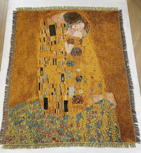 Load image into Gallery viewer, Gustav Klimt The Kiss woven tapestry blanket with fringed edges, full design