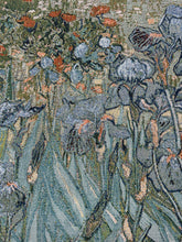 Load image into Gallery viewer, Van Gogh Irises woven tapestry blanket floral artwork and texture close-up 4
