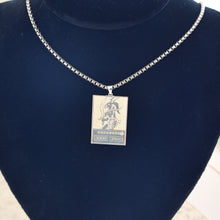 Load image into Gallery viewer, Silver Black Luster Soldier pendant and chain on display
