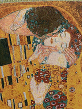 Load image into Gallery viewer, Close-up of the embracing couple on Gustav Klimt The Kiss tapestry blanket
