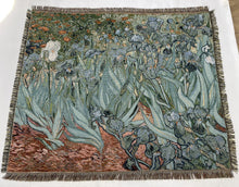 Load image into Gallery viewer, Vincent van Gogh Irises tapestry blanket full floral design with fringed edges
