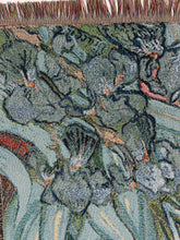 Load image into Gallery viewer, Van Gogh Irises woven tapestry blanket floral artwork and texture close-up 2
